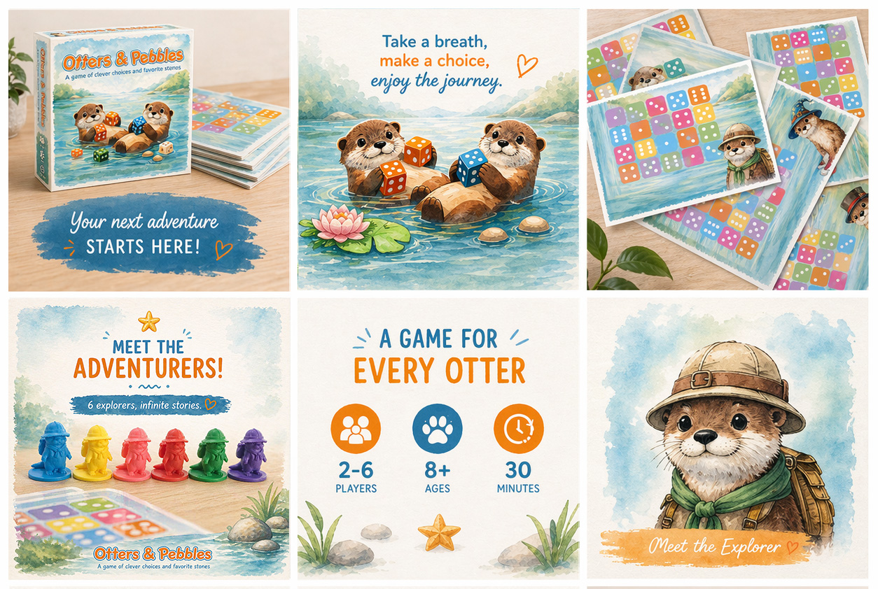 Feed Instagram di Otters & Pebbles con i post della brand identity
